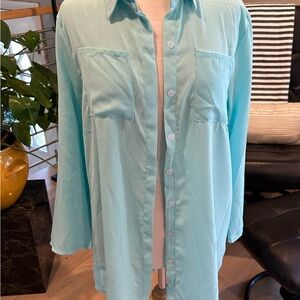 Turquoise Button-Up Gauze Shirt